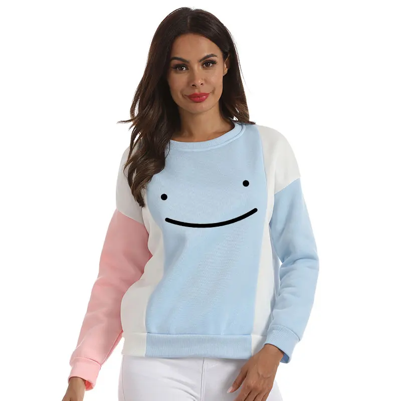 

Women's Sweatshirt y2k Kawaii Smile Face Expression Print Blouse Crewneck Fleece Multicolor Splic Harajuku Hoodies Woman Clothes