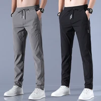mens ice silk trousers solid color mid waist loose breathable straight leg casual pants thin quick drying sports pants