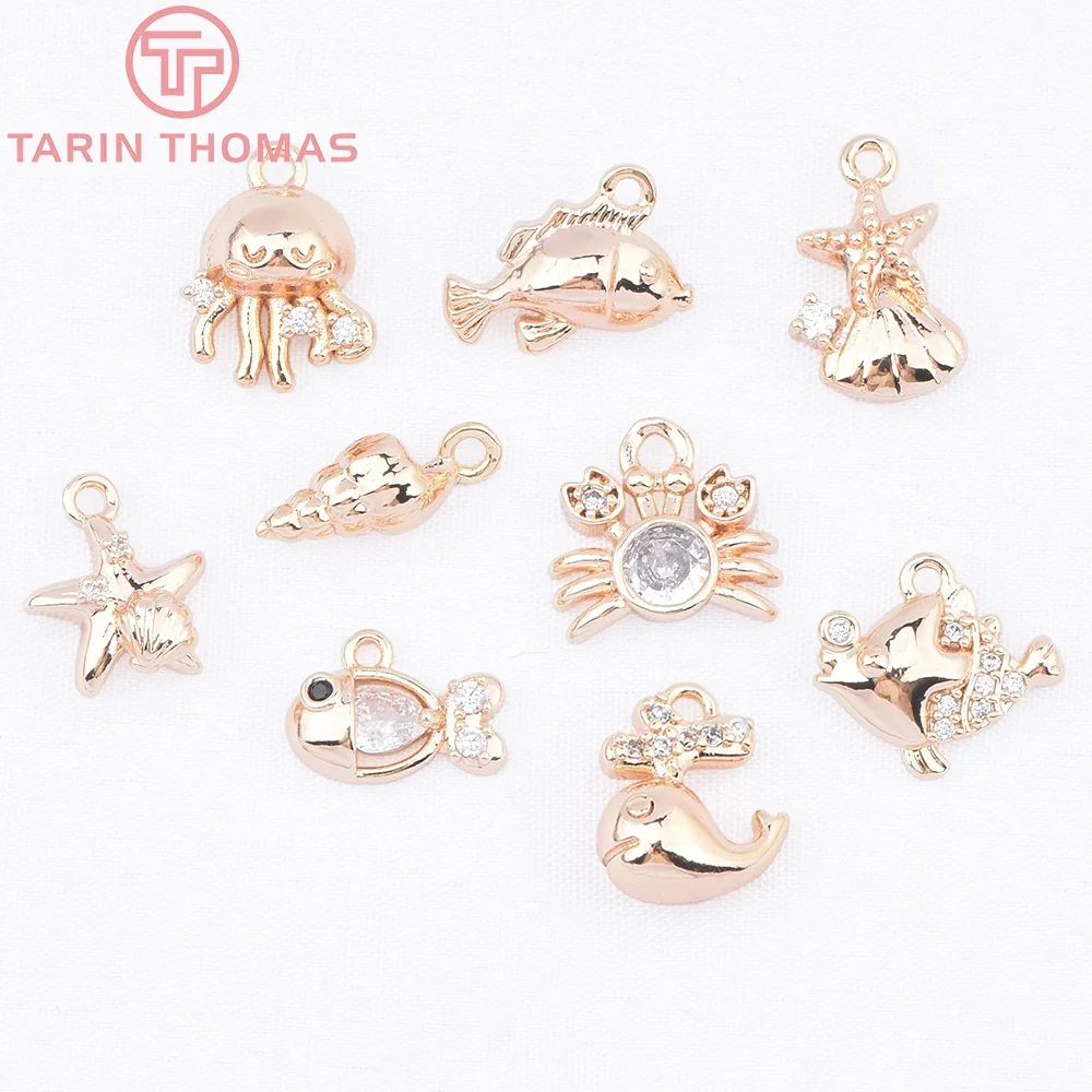 (9198) 24-каратное золото латунь с цирконом морская жизнь рыба медуза звезда кит