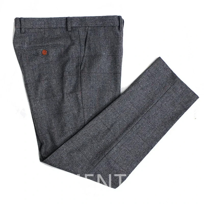 Серый твидовый шерстяной мужской костюм на зиму 3-х предметный формальный