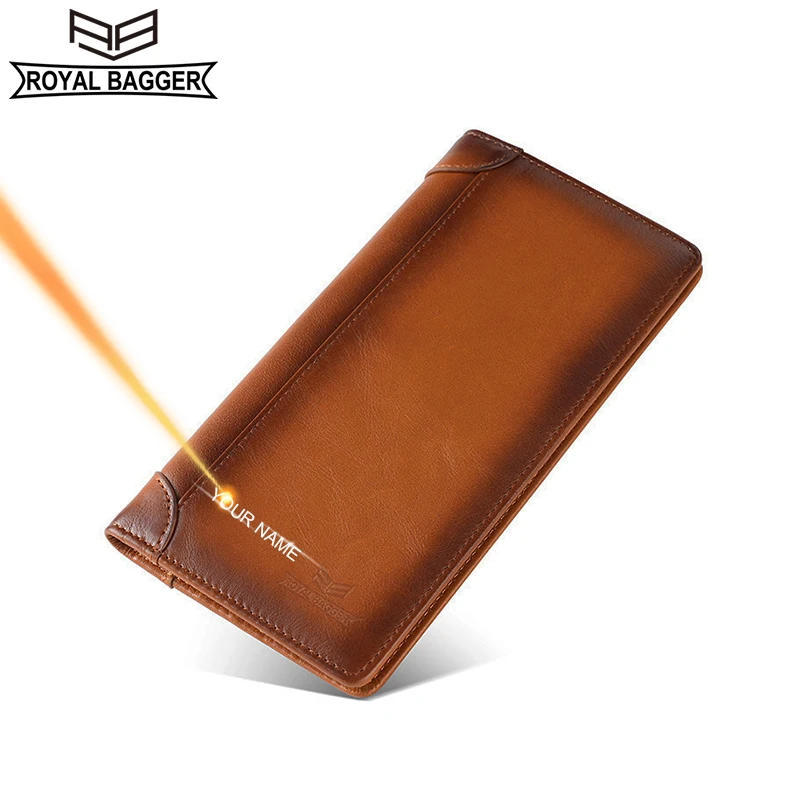 

Длинный кошелек Royal Bagger с блоком радиочастотной идентификации для мужчин, ретро-кошелек из натуральной коровьей кожи, мужской кошелек на молнии, клатч, сумка 1402