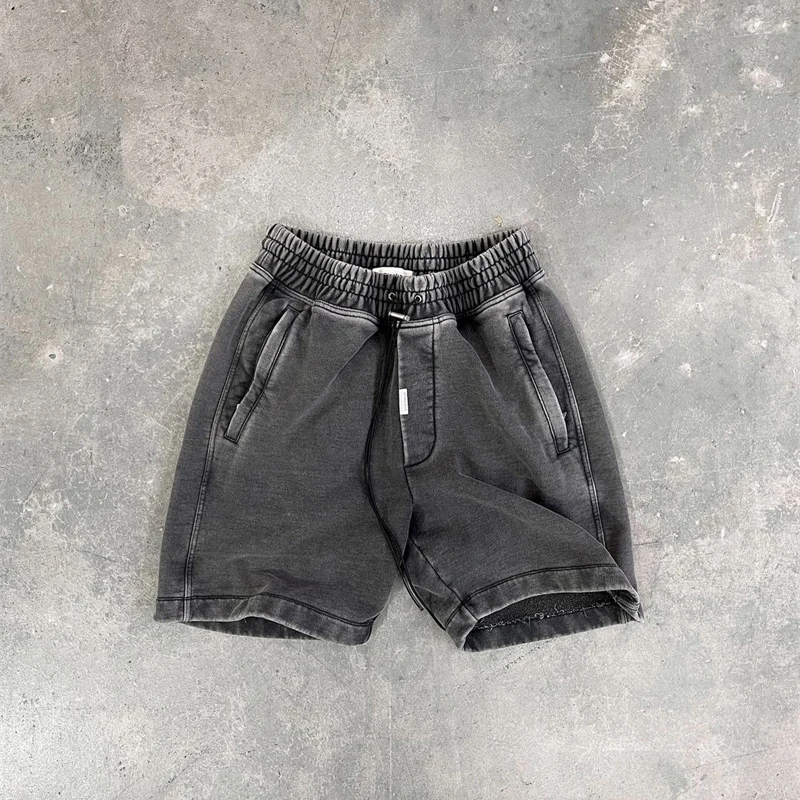 

Summer Multi-Line Washed And Worn Pure-Color Terry High Street Drawstring Shorts