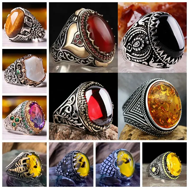 

New Copper Material Inlaid Black Gemstone Men's Ring European and American Embossed Fashion Banquet Senior Diamond Jewelry