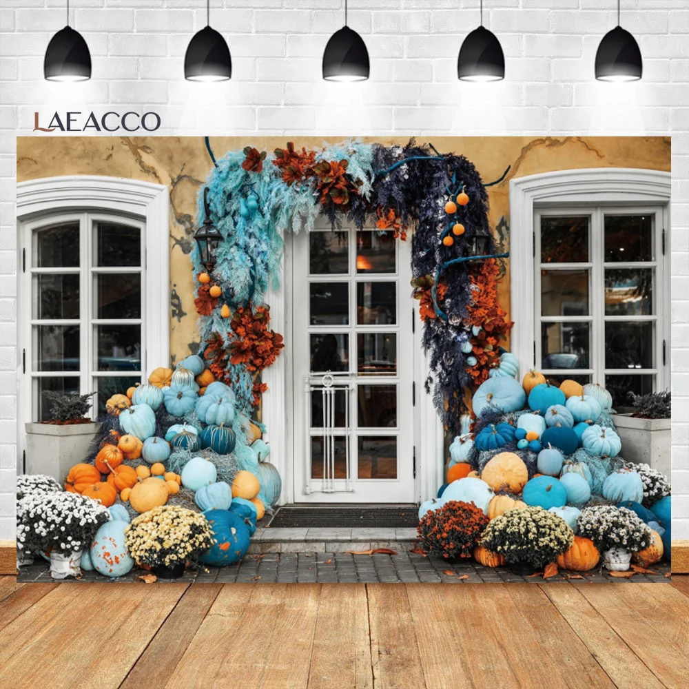 

Laeacco Fall Thanksgiving Backdrop Outdoor Pumpkin Pile Maple Leaves Harvest Festival Decor Kids Portrait Photography Background