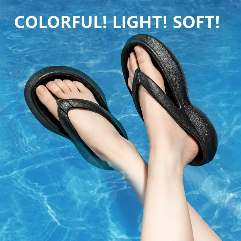 

Summer Fashion Women Flip Flops Solid Color Men's Slippers Casual Soft Outdoor Non-Slip Couples Thick Bottom Beach Sandals