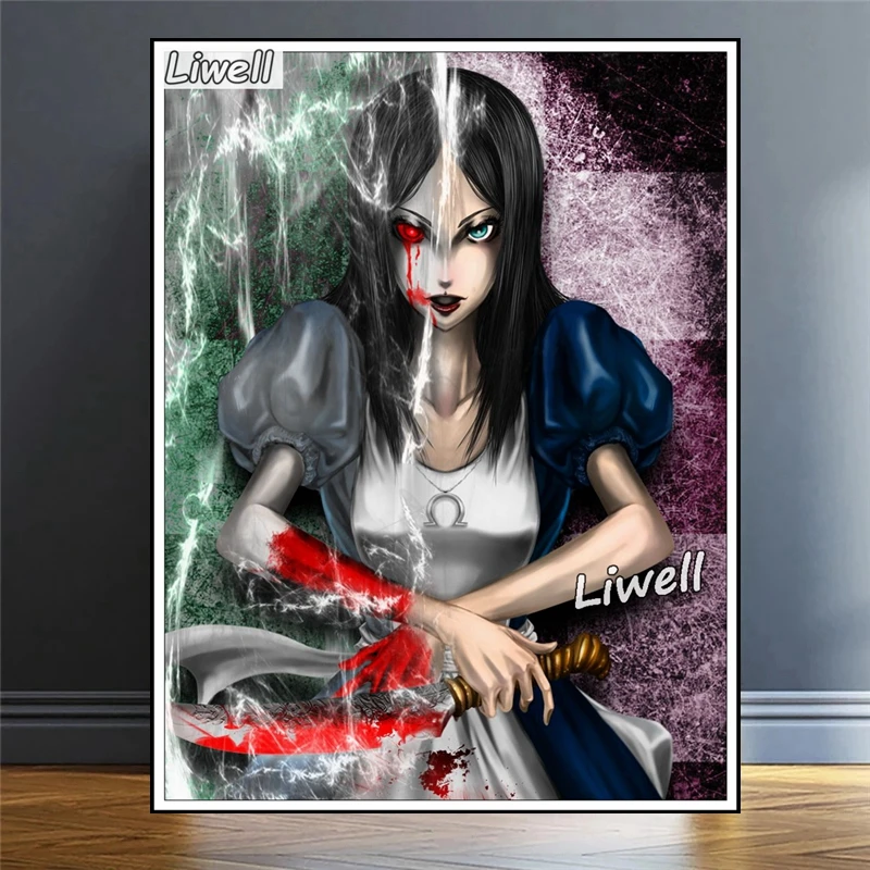 Алмазная картина Алиса безумие возвращается игра ужасов страна чудес искусство