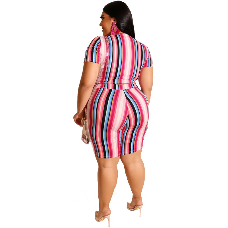 Plus Size Oversized Shorts Set for Women 5xl 4xl Outfits Striped Two Piece Sets Conjunto Feminino 2 Piece Set 3xl 4xl 5xl 6xl
