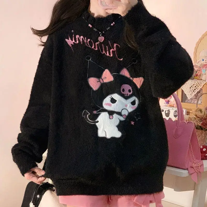 

Sanrio Kuromi аниме мультфильм кавайный ленивый свободный свитер вязаный пуловер с вышивкой мягкий зимний теплый мягкий новый