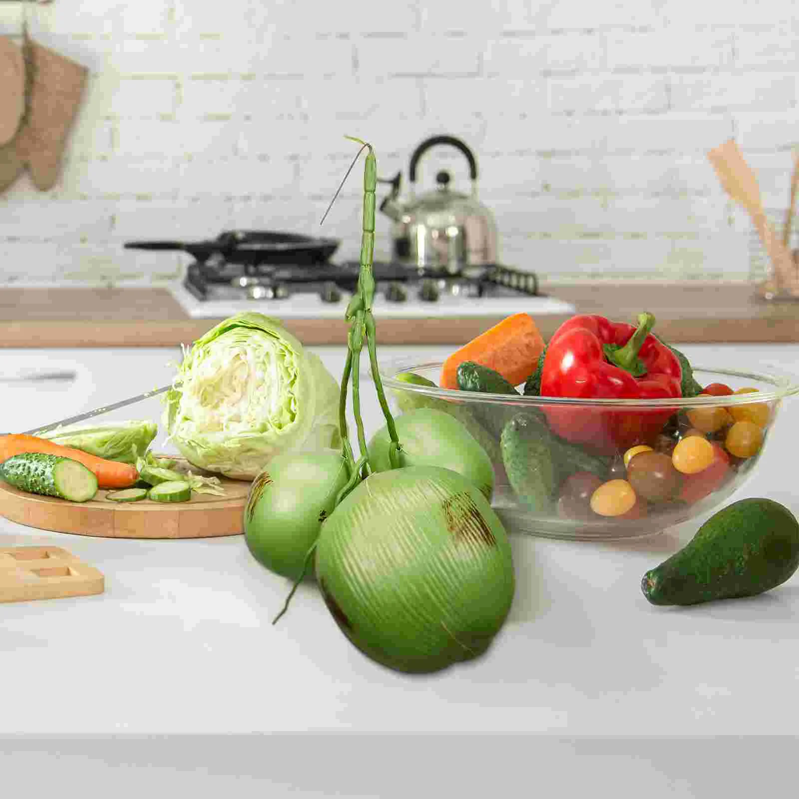 Artificial Coconut Fake Food Hawaiian Party Favors Photo Prop Adornments Simulated Coconuts Lime Leaves