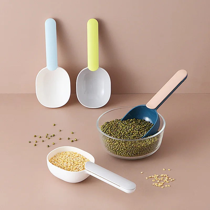 

Kitchen Multi-function Flour Spoon Coarse Gain With Clip Spoons Large Capacity Two-in-one Sealed Spoons Scooping Rice Spoon