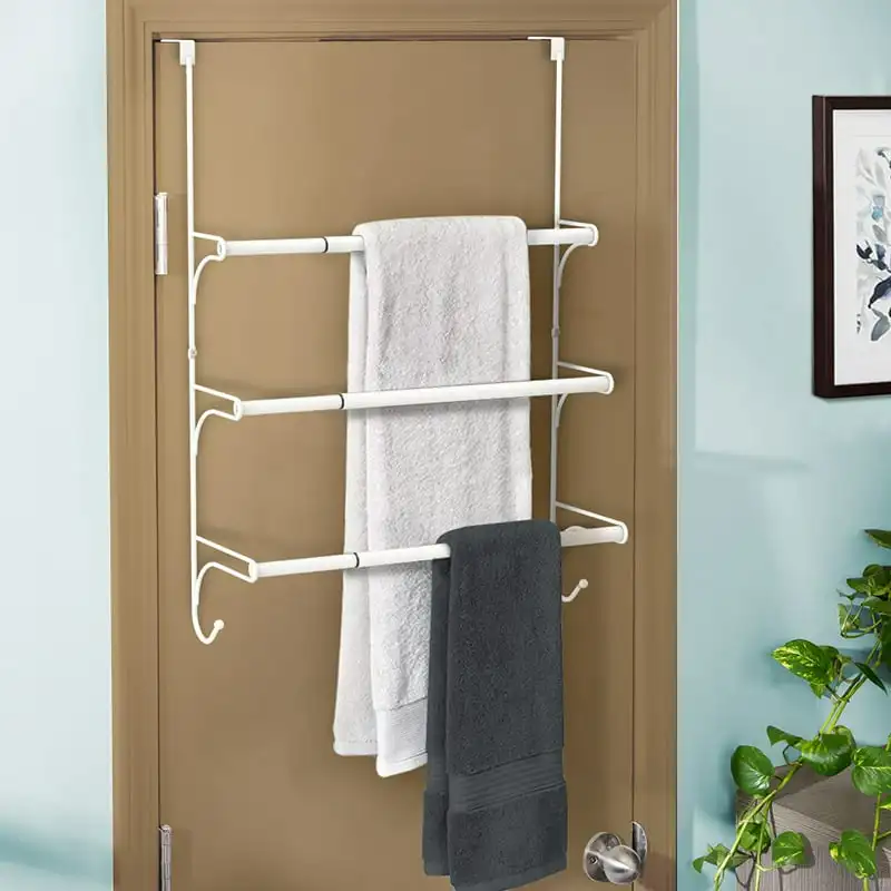

Over The Door Triple Towel Rack with Hooks,White