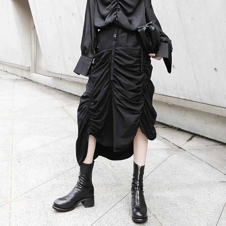 

Dark Wind Adjustment Fork Buckle Two Wear Tube Top Dress Irregular Pleated Skirt Summer 1170