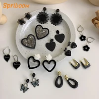 black earrings for women heart butterfly flower stud hoop earring lace bow crystal acrylic pearl dangle earings geometric gifts