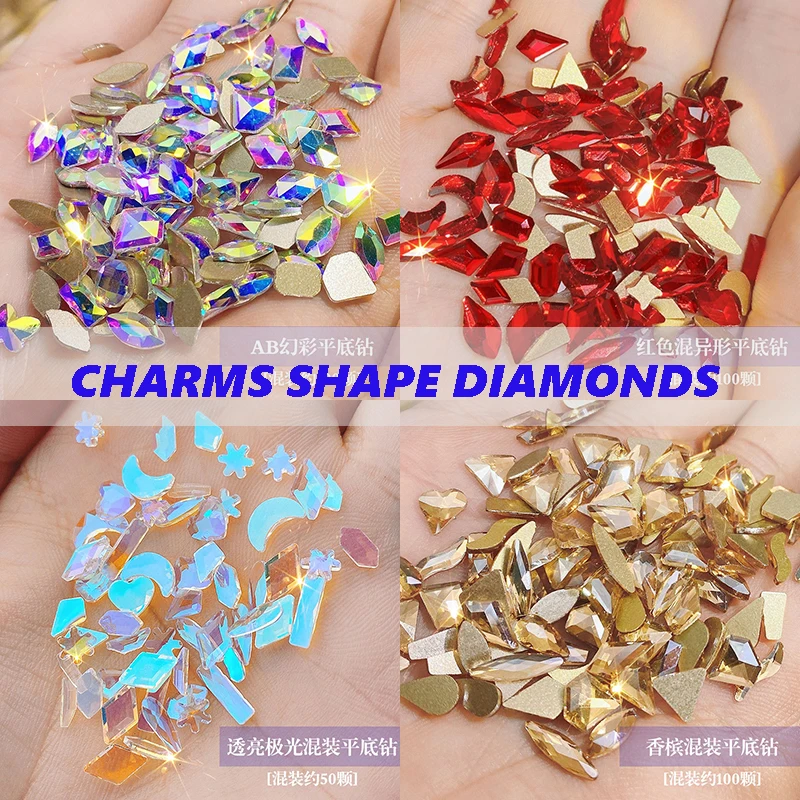

100pc AB Aurora Nail Part 3D Gems Nails Art Decoration Nail Stone Nail Shaped Drill Rhinestones Mix Crystal Nail Art Accessories