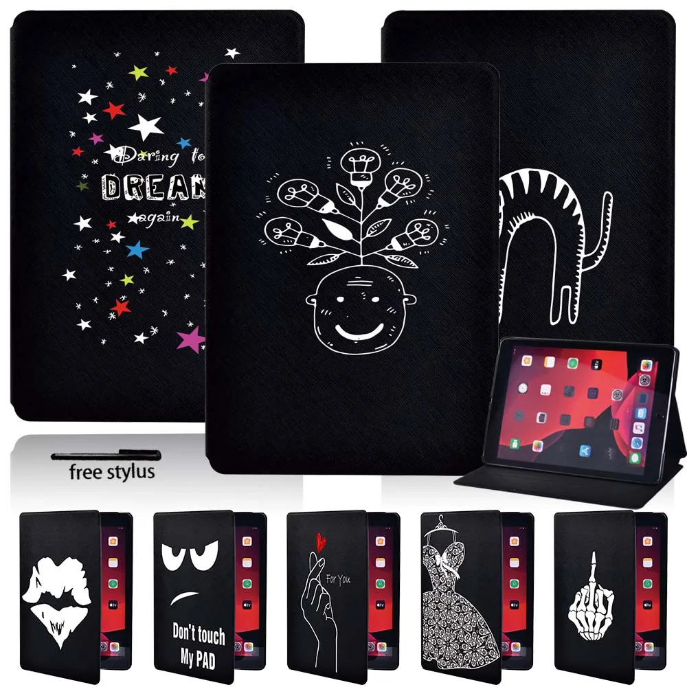 

Anti-fall Tablet Case for Apple IPad 8 2020 10.2 Inch Flip Stand Lightweight Soft Shell PU Leather Case Cover + Free Stylus