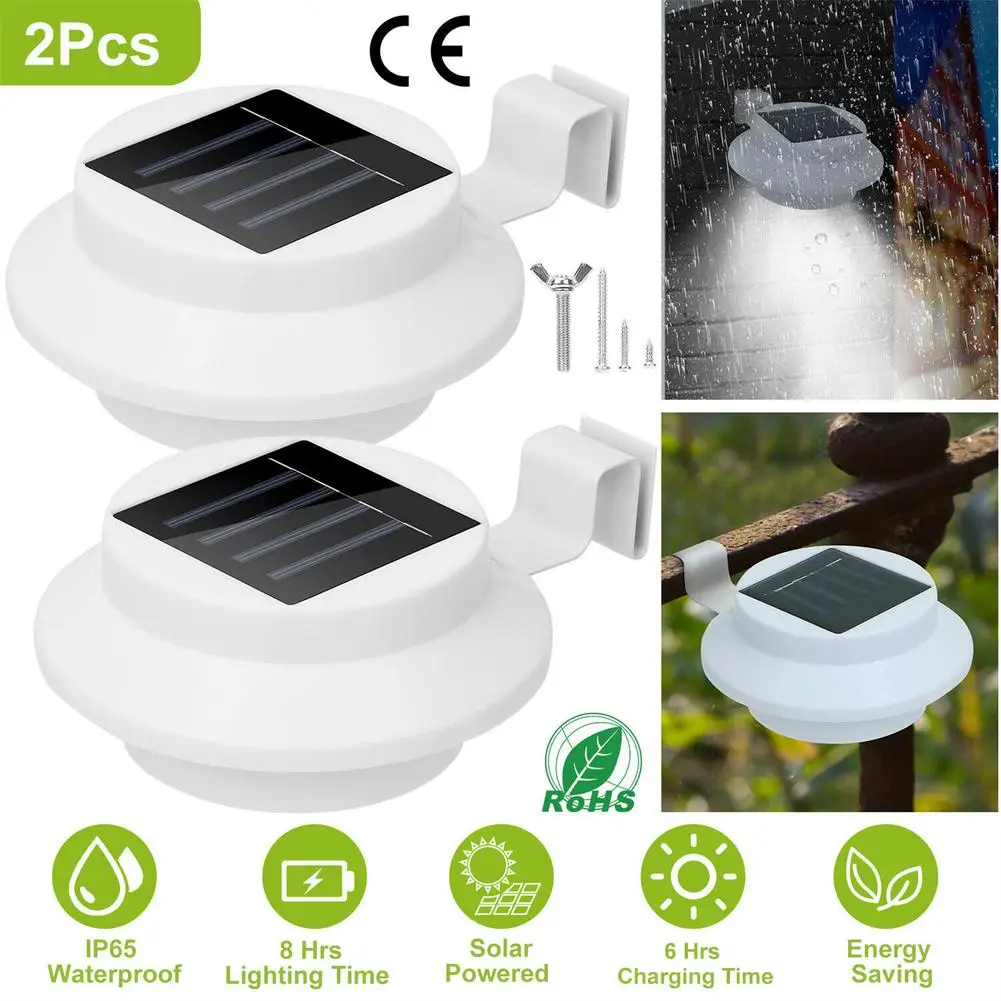 

2pcs LED Solar Gutter Lights IP65 Waterproof Outdoor Fence Lamp For Garden Yard Patio Wall Pathway Decor