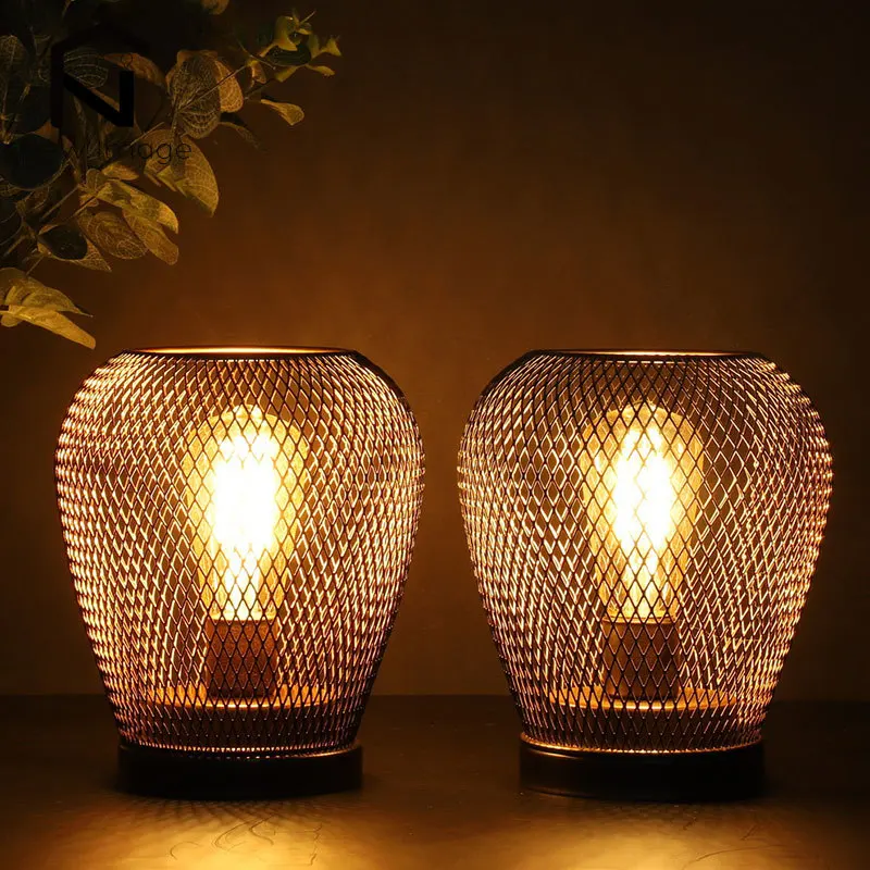 

2 Pack Metal Mesh Cage Table Lamp LED Battery Powered Cordless Accent Light Lamp LED for Bedroom Living Room Home Decor