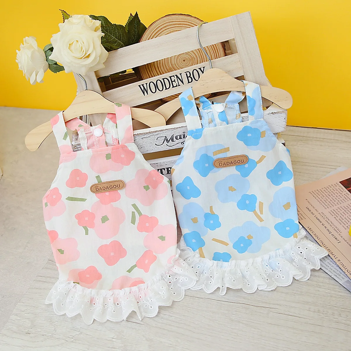 

Blue Morning Glory Pet Costume Summer Dog Clothes Puppy Romantic Flower Dress Teddy Breathable Dress Female Dog Clothes