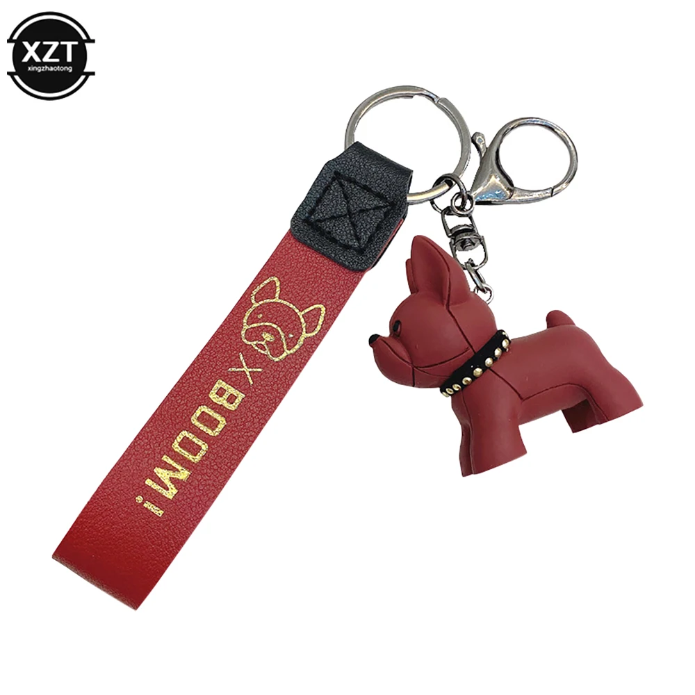 

Fashion Punk French Bulldog Keychain PU Leather Dog Keychains for Women Bag Pendant Jewelry Trinket Men's Car Key Ring Key Chain