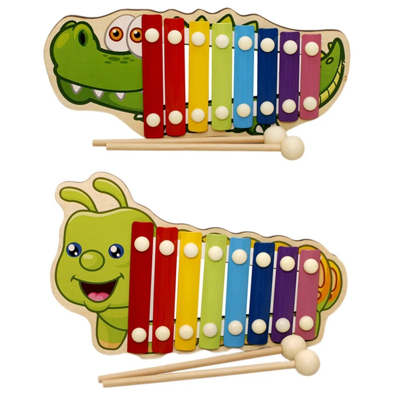 

2 набора, радужные деревянные детские Игрушки для раннего развития мудрости, Крокодил и гусеница