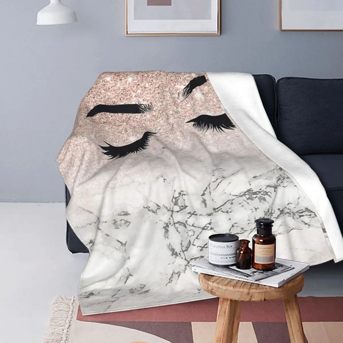 

Eyelashes Glam Gold Blanket Knitted Eyelashes Feminine Rose Fuzzy Throw Blanket Bedroom Sofa Decor Lightweight Bedspra
