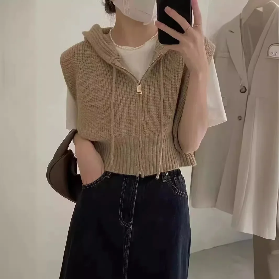 Ранняя осень 2023 корейский шикарный укороченный жилет с завязками на шнурке