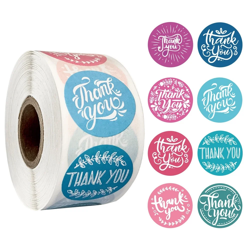 

Doodle Pattern Thank You Sticker Gift Wrap Labels Envelope Seals 50-500pcs Roll 1 Inch DIY Handcraft Decoration