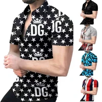 beach shirt 2022 new striped pattern 3d digital printing trend loose lapel short sleeve shirt top men 3d printing