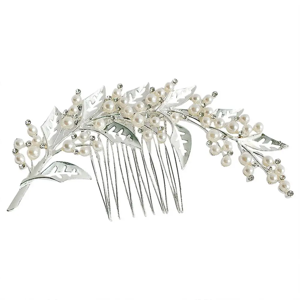 Свадебные гребни с полыми листьями и жемчугом Золотая элегантная вставка