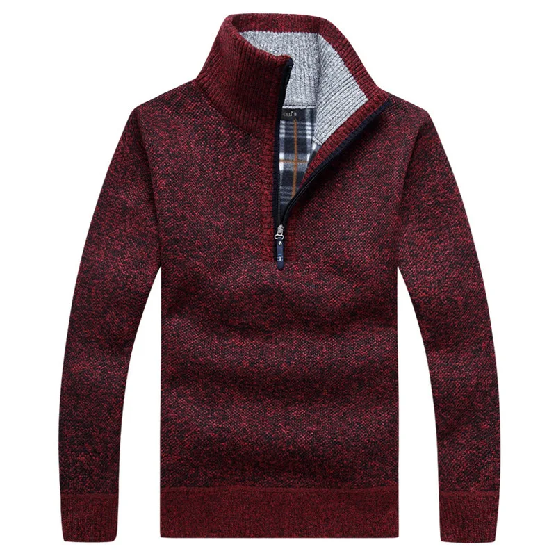 Men's Pullover Sweater Cotton Casual Zipper Mock Neck Sweaters for Men New Winter Fashion Warm Knitting Sweater