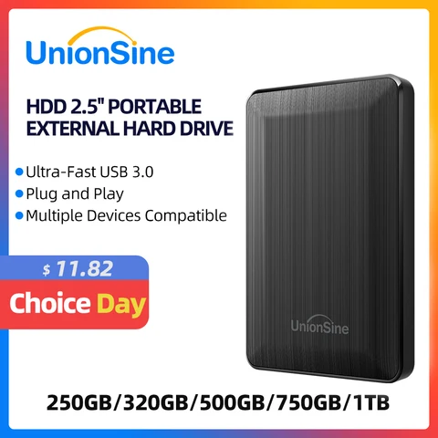 UnionSine HDD 2,5-дюймовый портативный внешний жесткий диск 250 ГБ/320 ГБ/500 ГБ/1 ТБ USB3.0 для хранения данных, совместимый с ПК, Mac, PS4, настольным компьютером, MacBook