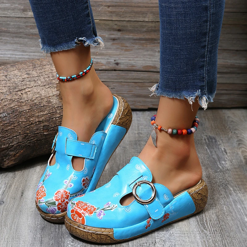 

2022 Summer Women Wedge Slippers Premium Women Toe Sandals Vintage Anti-slip Casual Platform Retro Shoes Female Slides Women