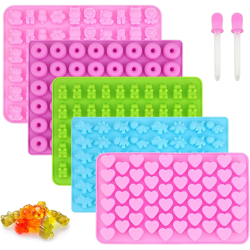 

Bear Chocolate Mold Heart Dinosaur Star Shell Silicone Candy Mold with Dropper DIY Cute Ice Cube Ice Tray QQ Candy Fondant Mold