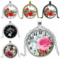 hot creative retro sunflower flowers life tree time crystal glass convex round pendant necklace clothing sweater chain jewelry