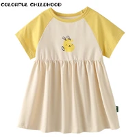 colorful childhood girls short sleeve round neck dress summer childrens baby casual a line skirt 3xly223
