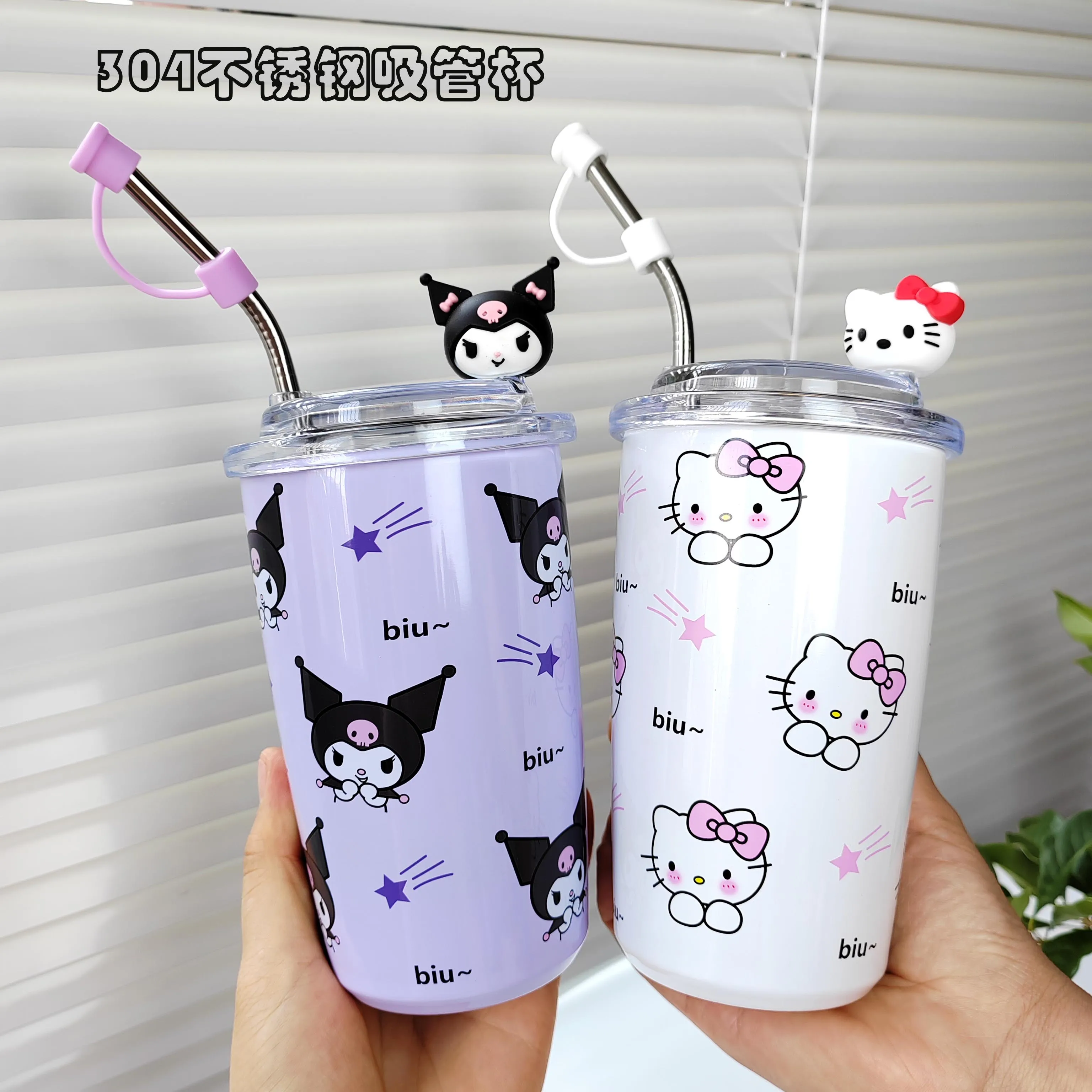 

450ML Sanrio Mini Stainless Steel Portable Insulation Cup Cartoon Student Water Cup Bottle Cute Coffee Cup With Straw Girls Gift