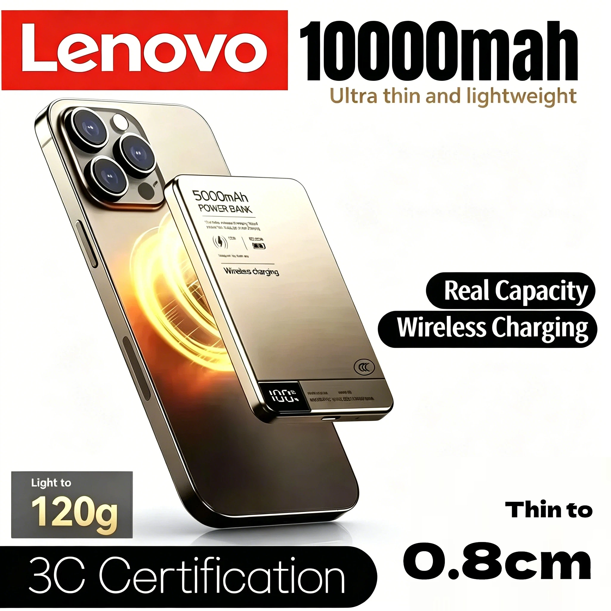 Фото Беспроводное зарядное устройство Lenovo 10000 мАч, магнитный внешний аккумулятор Qi2 PD 20 Вт, сверхбыстрая зарядка для MagSafe, внешний аккумулятор для iPhone, Samsung, новинка №1