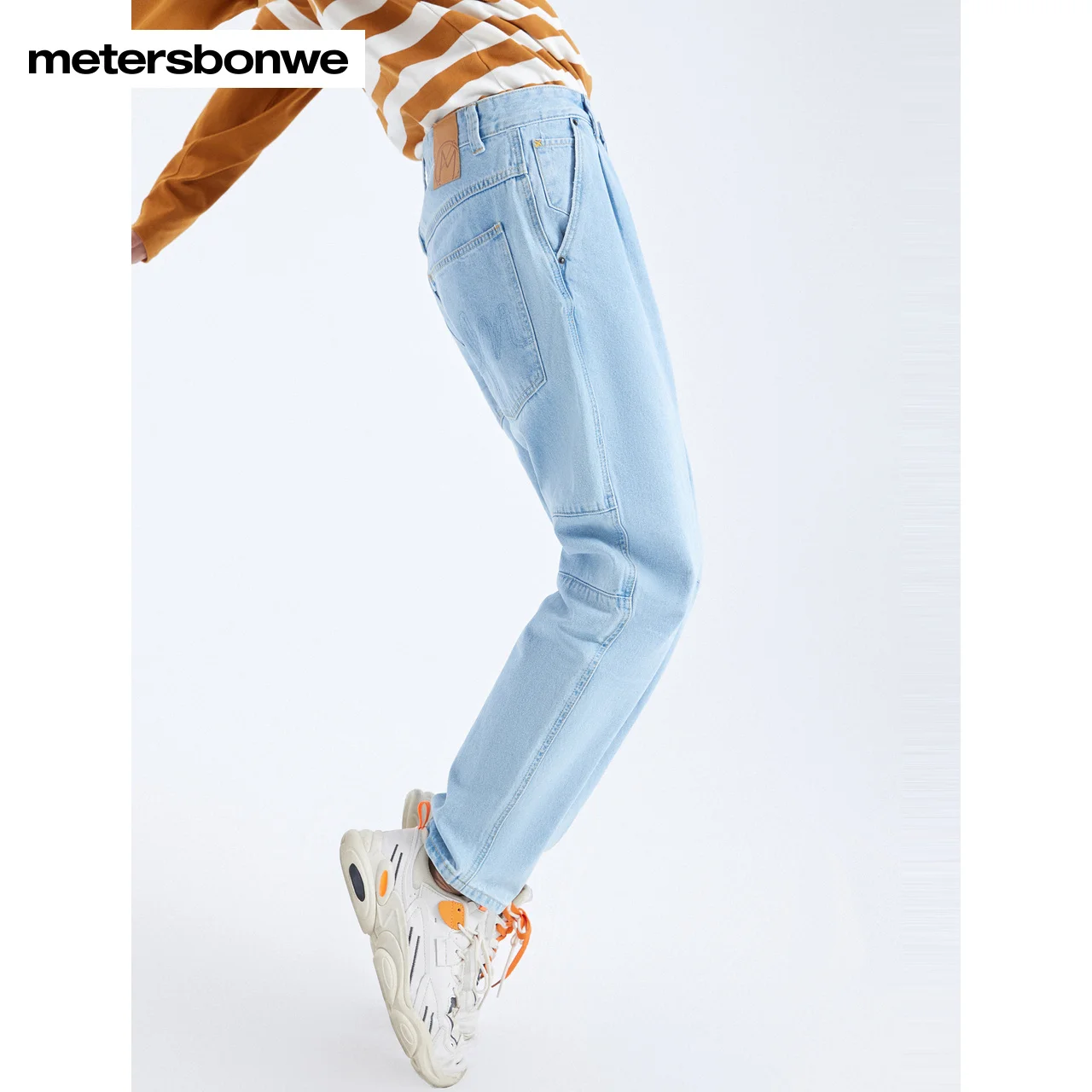 Metersbonwe Spring Jeans For Men Light Bule Pure Cotton Loose Denim Trousers Casual High Quality Peg Top Jeans