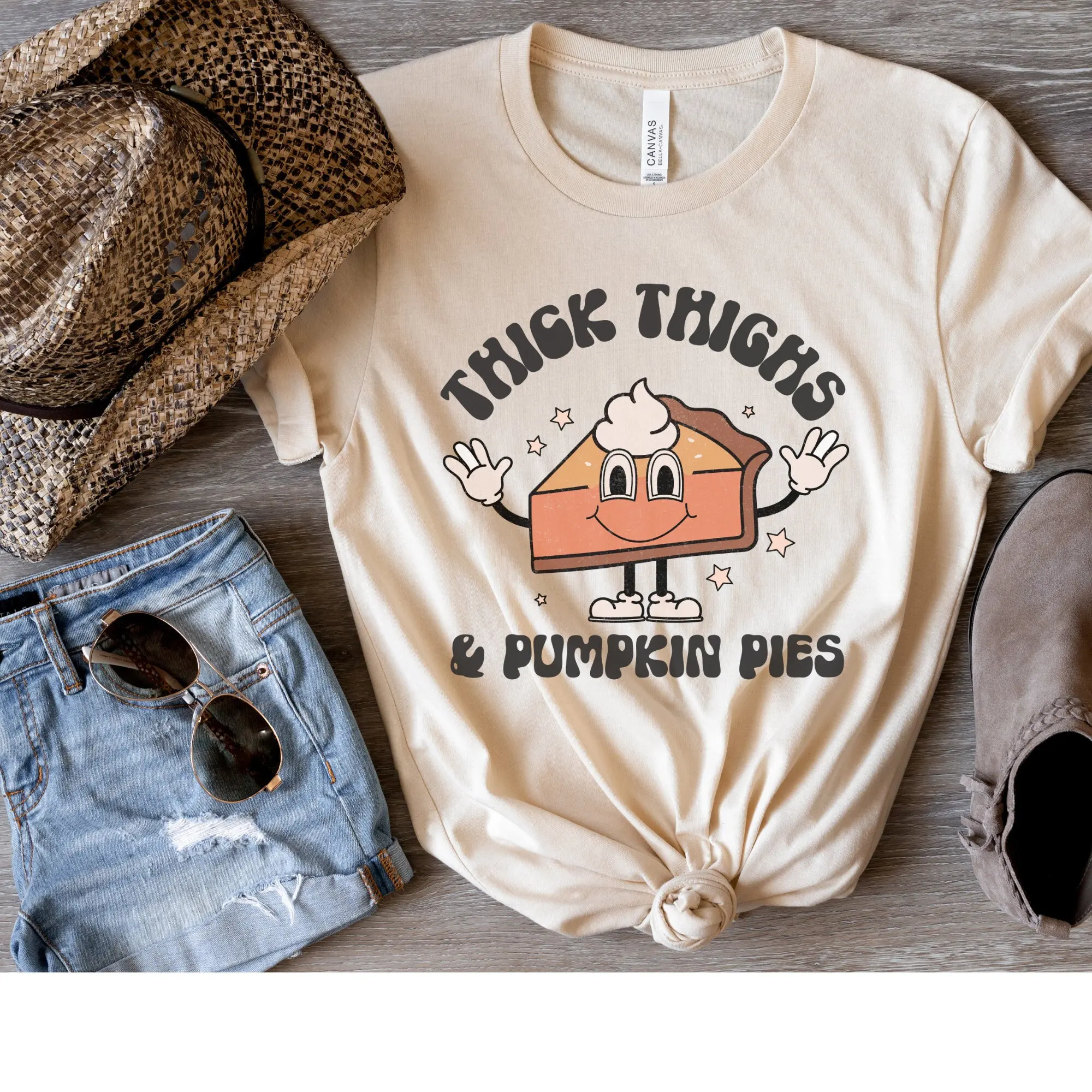 Толстые бедра футболка с тыквой и пирогами трендовая осенняя ретро забавная на