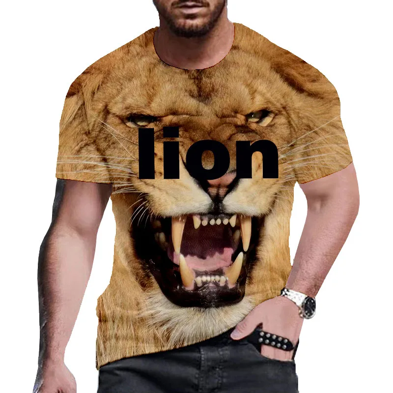 

Футболка мужская большого размера с 3D-принтом льва, повседневный топ с круглым вырезом и коротким рукавом, 2022