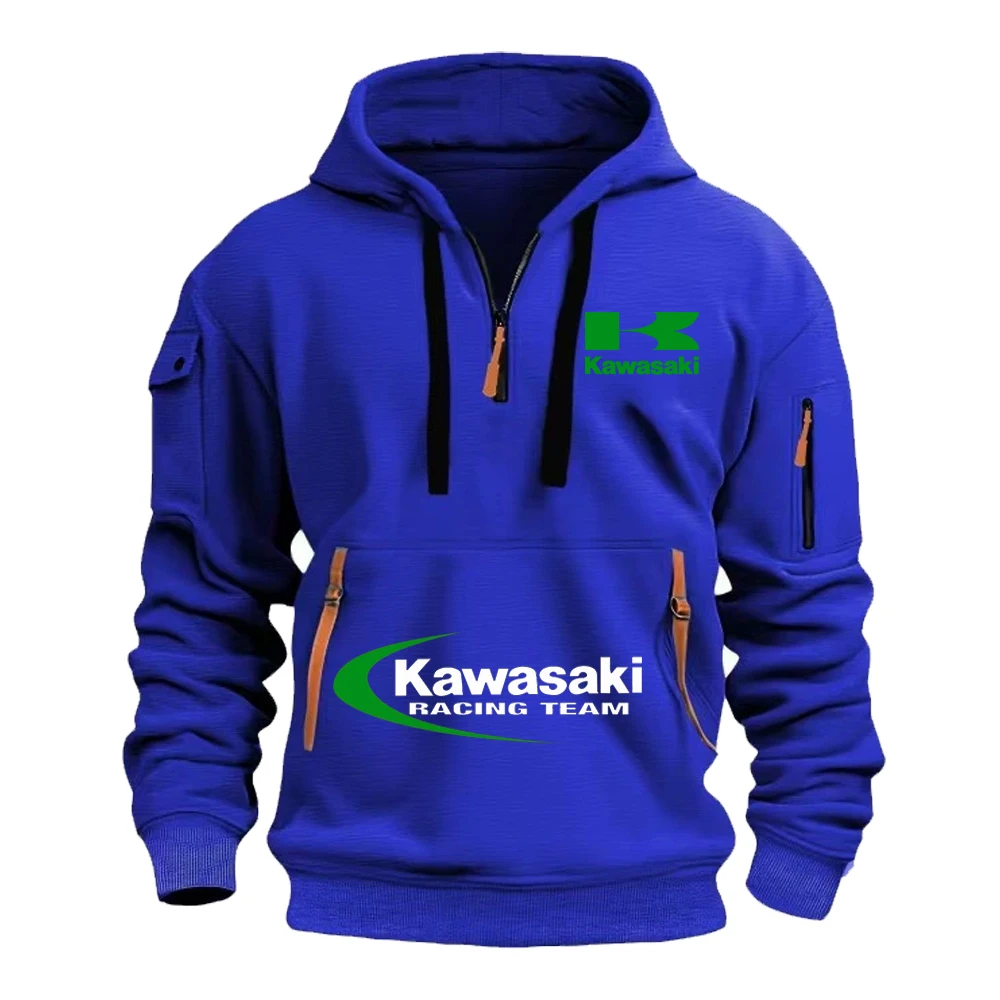 Фото Kawasaki Logo 2025 Новая мужская толстовка с капюшоном на полумолнии для любителей экстремальных видов спорта на открытом воздухе, весенне-осенняя повседневная спортивная толстовка №4