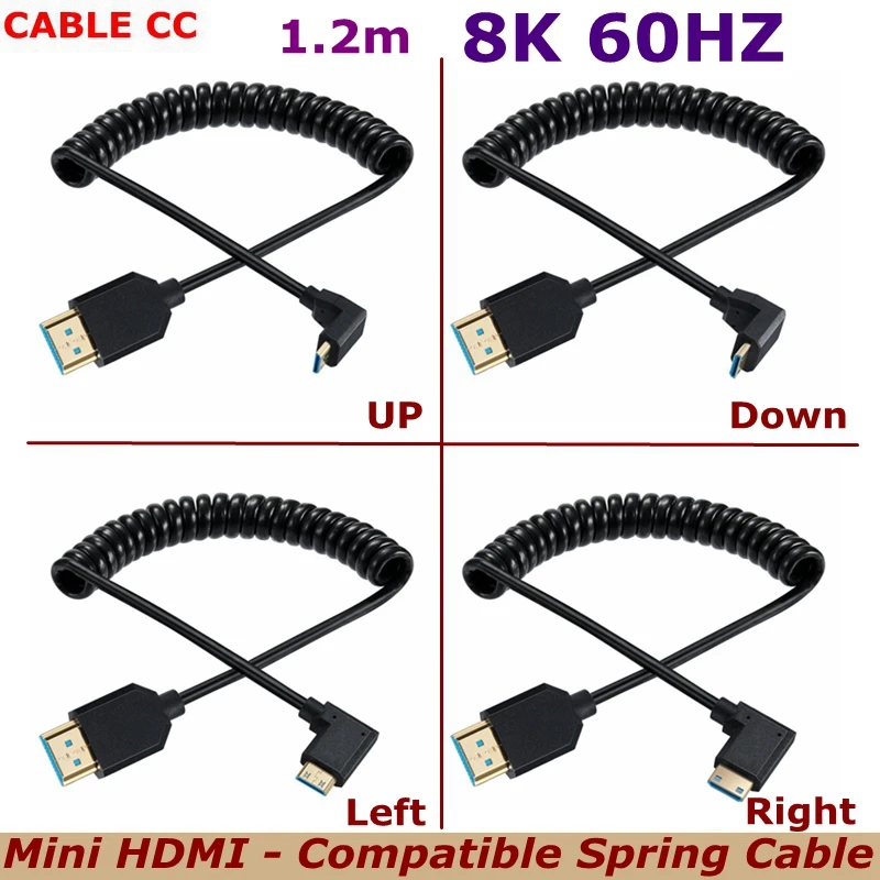 

1.2m HD 8k@60hz 90 Degree Angle Mini HDMI-Compatible to HDMI-Compatible Coiled Cable HDTV-2.1 For Computer TV Digital Camera