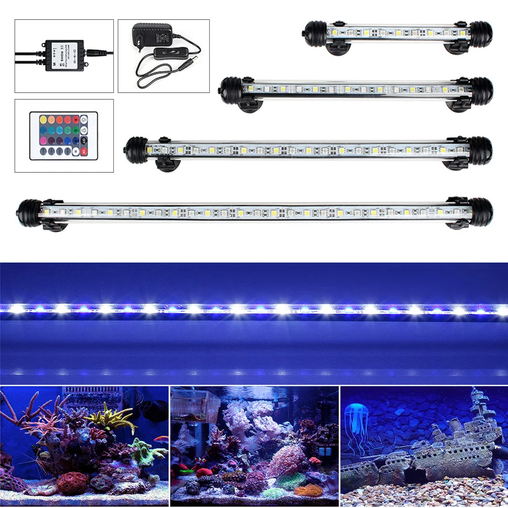 EU US Plug RGB Remote Aquarium Light Fish Tank Waterproof 5050 SMD LED Bar Light Aquatic Lamp Submersible 18-48CM