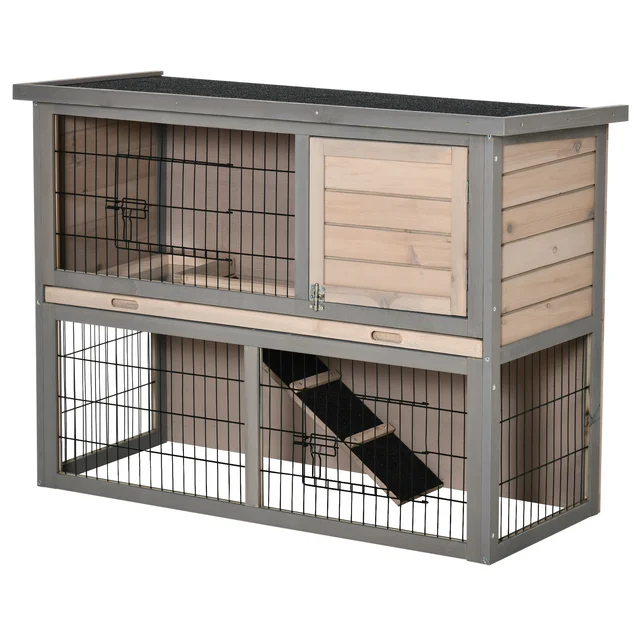 Guinea Pig Cage Pawhut Rabbit Hutch, Wooden Tier Bunny With