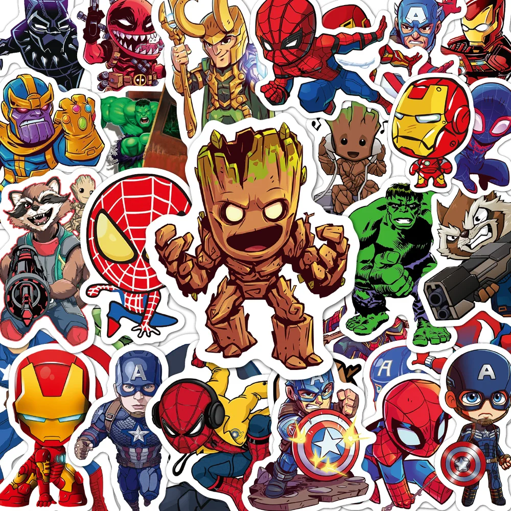 

10/30/50/100PCS Disney Marvel The Avengers Super Hero Stickers Spiderman Iron Man Anime Decals Waterproof Cool Sticker for Kids