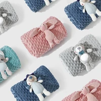 fast shipping new born gift polka dot soft fleece minky baby blanket with plush toys