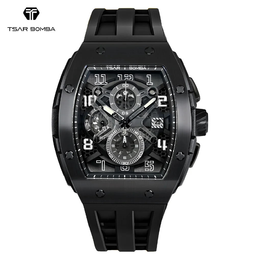 

TSAR BOMBA Watch for Men Luxury Quartz Tonneau Wristwatch Sapphire Chronograph Waterproof Clock Valentine's day Gift 2023 New