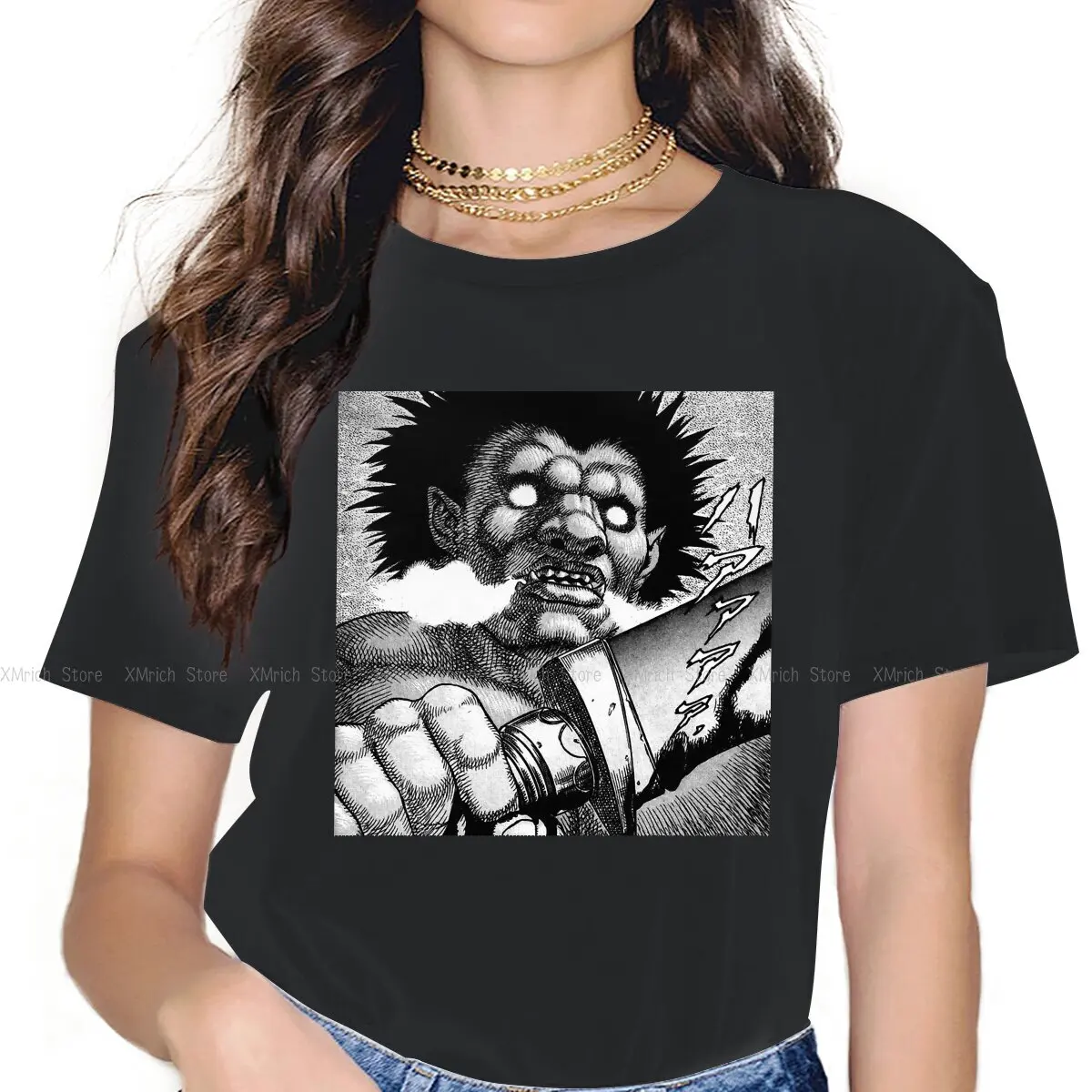 

Manga Panel Classic Women Tshirts BERSERK Manga Series Aesthetic Vintage Female Clothing Loose Cotton Graphic Streetwear