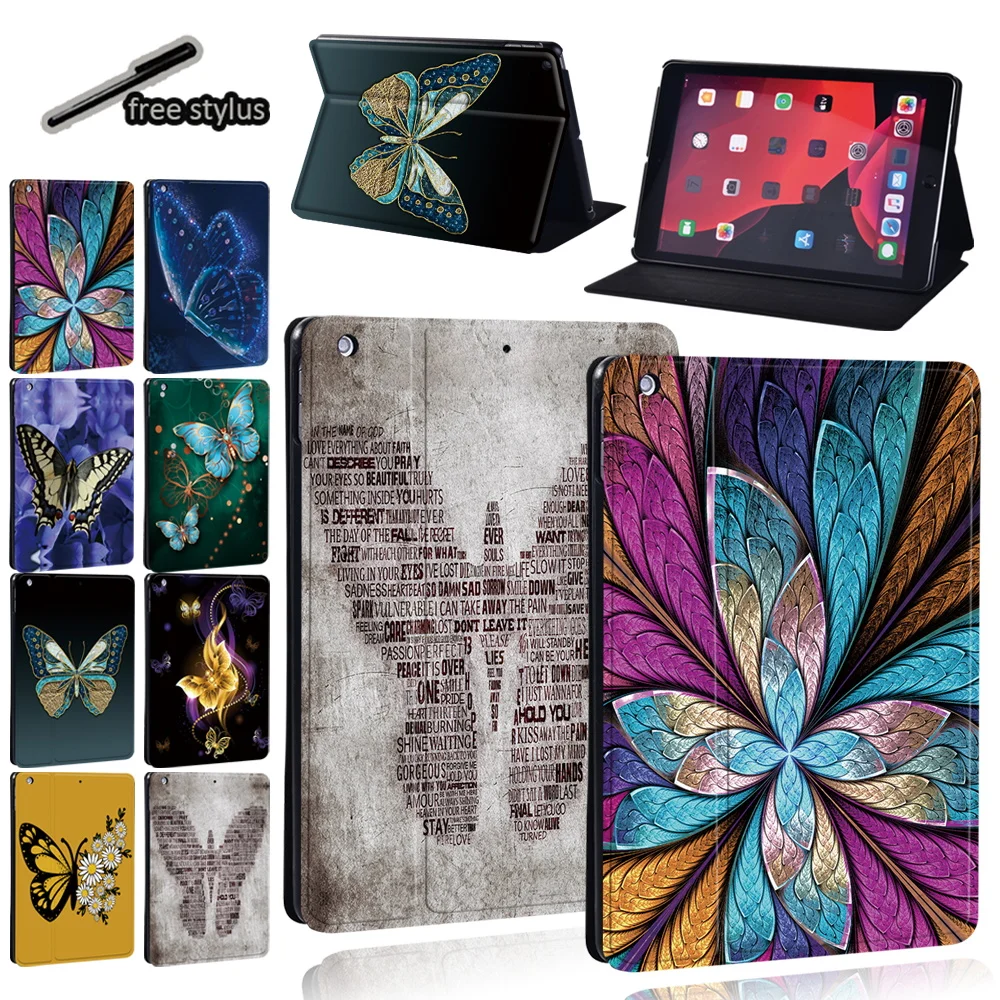 

Tablet Stand Case for IPad Air 4 5 10.9"/Air 1 2 3/IPad Pro 11" 10.5" 9.7" Butterfly Print Anti-Dust Pu Leather Protective Cover