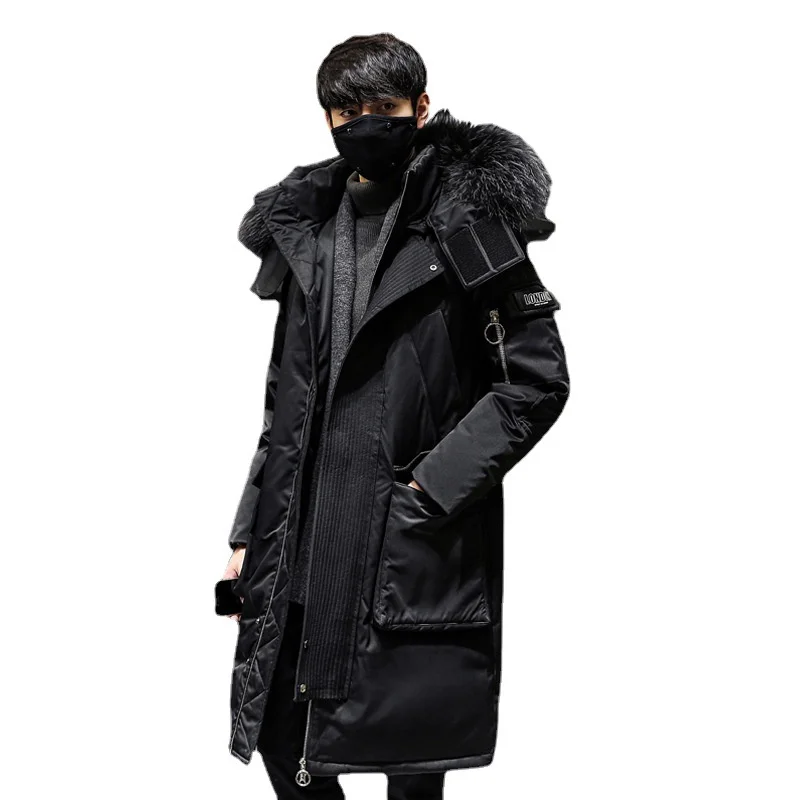 Men's Cotton Padded Clothes Medium Length Down Jacket Raccoon Dog Real Wool Collar Overalls Thickened Warm Keeping Overcoat In W